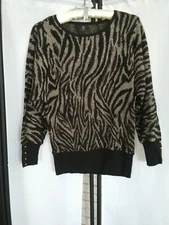 JM Collection Zebra Print Jacquard Dolman Sleeve Black Sweater M
