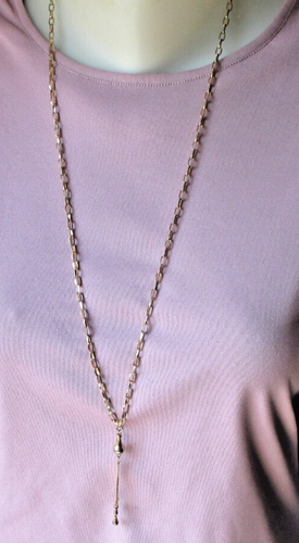 Collier Pendentif Oeil De Tigre Ovale Couleur Or - Bijou Vintage Longue Chaîne - Occasion