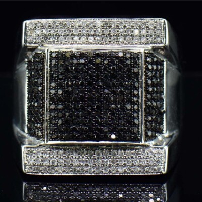1.08 Ctw Lab Created Black Diamond 14K White Gold Plated Square Pinky Men's Ring