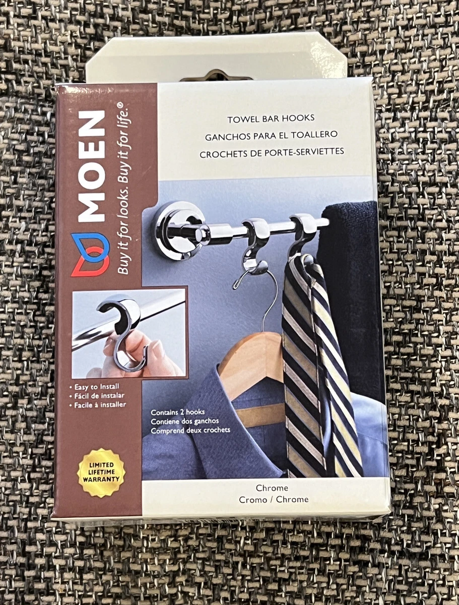 Moen Towel Bar Hooks contains 2 Hooks CHROME NEW IN BOX WITH