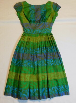 VTG 60's SOUTH PACIFIC DRESS HAWAIIAN PACIFIC ISLE OMBRE BRIGHT FLORAL HAWAII S