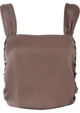 Blusentop mit asymmetrischem Saum Gr. 42 Mittelbraun Damen Satin-Top Bluse Neu*