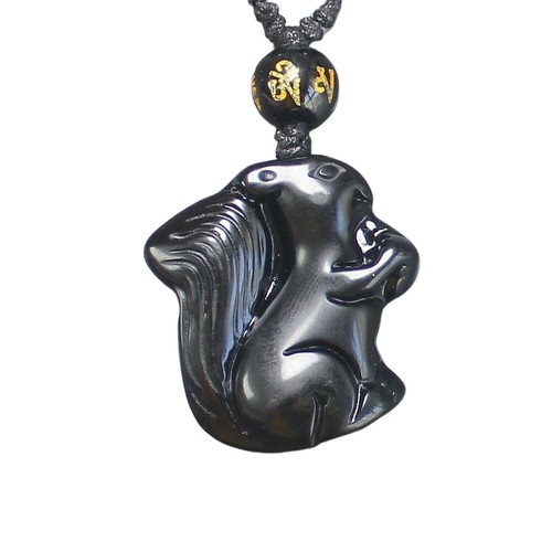 Cristal Natural Negro Obsidiana Ardilla Collar Colgante con Cadena Ajustable - Imagen 2 de 6