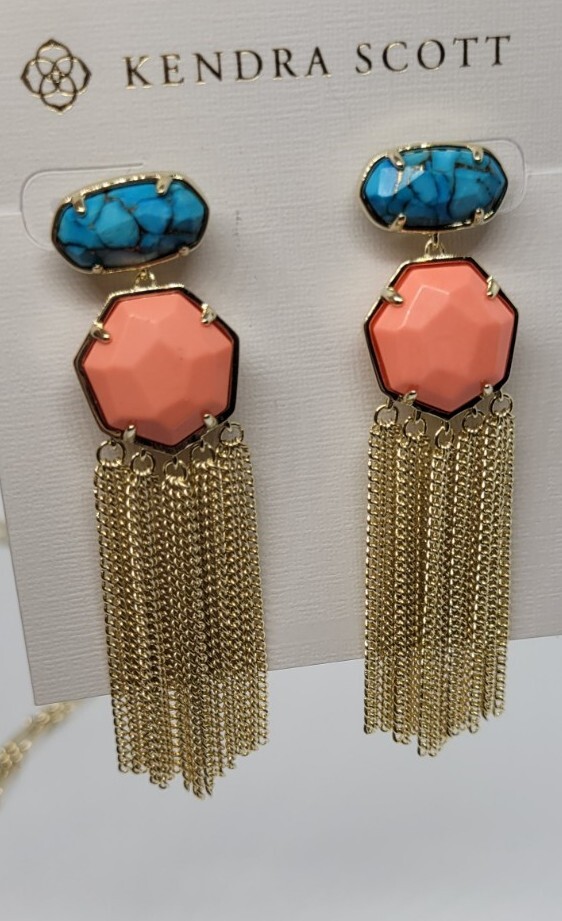 Custom Kendra Scott Bronze Veined Turquoise Coral Earrings NWT
