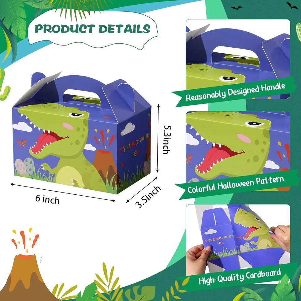 Taobary 24 piezas cajas de regalos de dinosaurios para fiesta de cumpleaños cajas de golosinas de dinosaurios dinosaurios Foto 3 de 4
