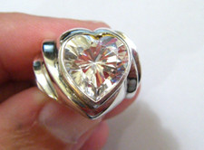 Vintage Modern Chunky Sterling Silver Large Faceted CZ Heart Statement Ring sz 6