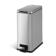 3 Gallon Small and Slim Trash Can with Slow Closing Lid, Stainless Steel, Silver