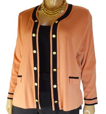 EXCLUSIVELY MISOOK~MINT!!~WOM 3X PEACH W/BLACK TRIM OPEN FRONT JACKET WASHABLE