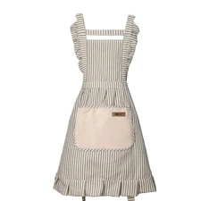 Cotton Kitchen Apron, Adjustable Bib, Stripes, Two Pockets, Chef, Men, Women