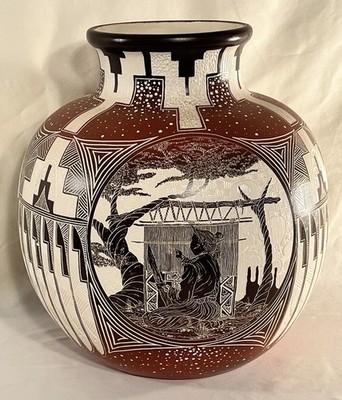 Large Hand Etched Pottery Vase Debert Blackhorse Navajo 15.5 