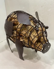 Metal Farmhouse Rustic Pig Shaped Wine Cork Holder