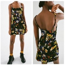 Urban Outfitters Butterfly Floral Velvet Mini Dress Cowl Neck Slip Multi Color