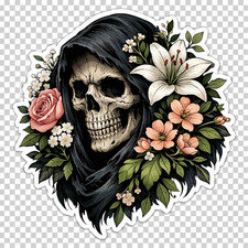 3 inch Grim Reaper Floral Skull Vinyl Sticker Gothic Rose Lily Horror Decal