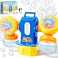 Rechargeable Bubble Machine for Kids, Dual Switch Control, Auto 360 Rotation