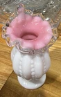 Fenton White Pink Ruffled Milk Glass Decorative Vase Glossy Finish