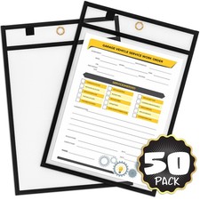 Job Ticket Holders 9x12 50 Pack Black Dry Erase Plastic Sleeves Heavy Duty Cl...