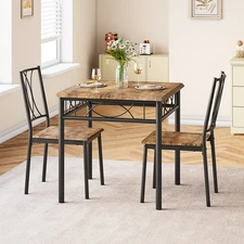 3 Piece Dining Table Set Dining Room Table with 2 Metal and Wood Chairs, New