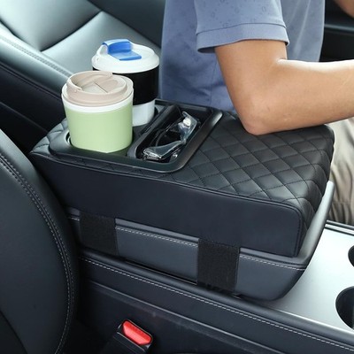 Supin Car Armrest Cushion - Multifunctional Faux Leather BLack 