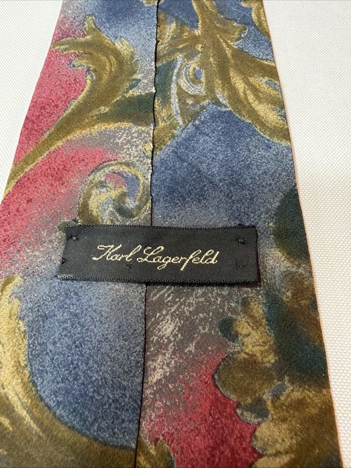 Corbata para hombre Karl Lagerfeld Art Nouveau patrón barroco multicolor 100 % seda Foto 3 de 3