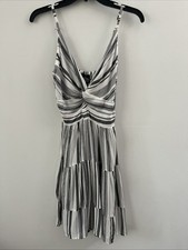 Angie Striped Front Twist Keyhole Dress Medium Coastal Nautical Casual Boho