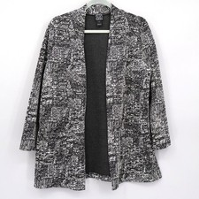 Clara Sun Woo Tweed Cardigan Womens L Black Open Front Classic Professional Twee