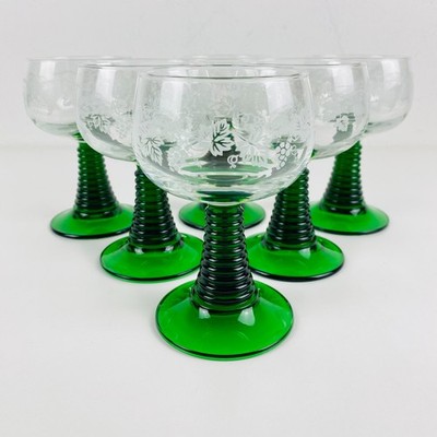 6x Luminarc Wein Römer Glas Weinlaub Weinglas Trompete Grüner Stiel 0,2l France