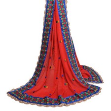 Sushila Vintage Red Wedding Dupatta Silk Phulkari Embroidered Floral Long Stole