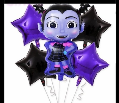 5 Pcs Vampirina Set Kids Birthday Party Dracula Balloons Vampire Purple Gift