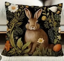 William Morris Abstract Floral Bunny Design Linen Throw Pillow Cover Home Decor