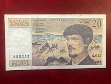 1993 FRANCE PAPER MONEY - 20 FRANCS BANKNOTE AU With Rare Serial Number 355555