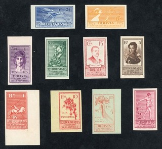 Conjunto de estampillas de Bolivia 1925 centenario arquero mercurio perforado Sc #150 159 MNH NG