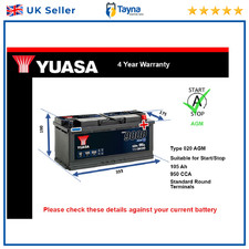 AGM Car Battery fits BMW X4 F26, G02 2.0 3.0 2.0D 3.0D 2014 on Stop Start Yuasa