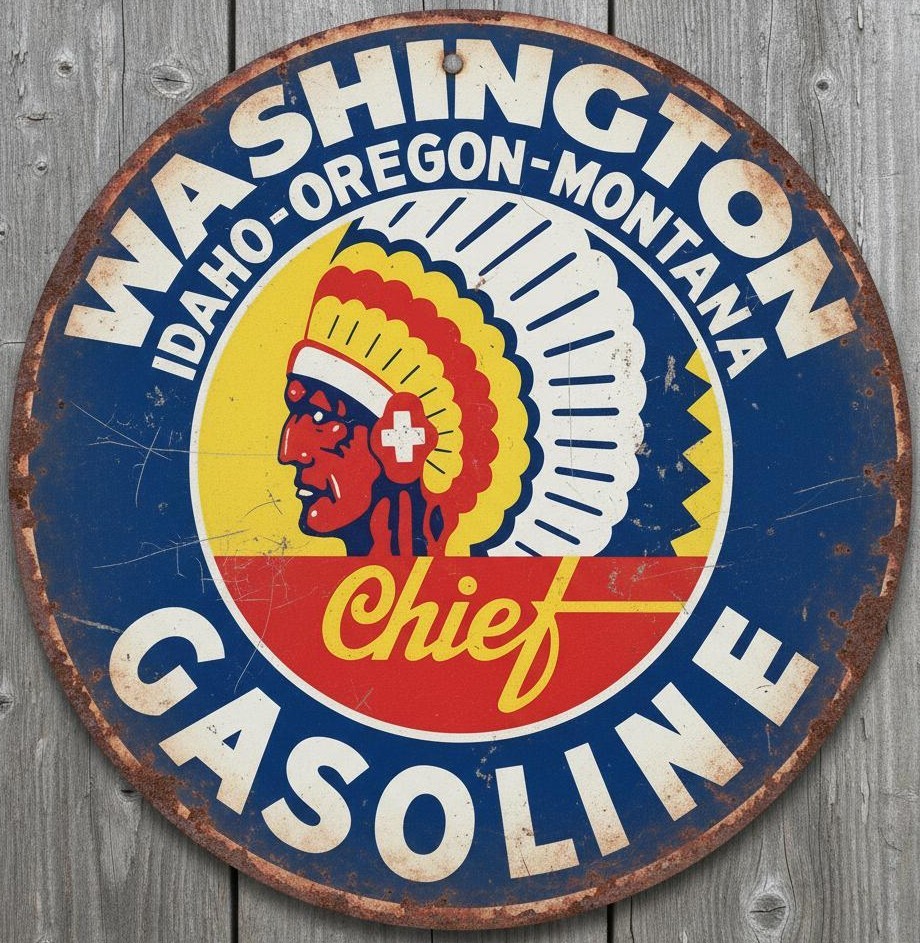 Washington Gasoline 8" Diameter Vintage Novelty Metal Sign Made In USA New!