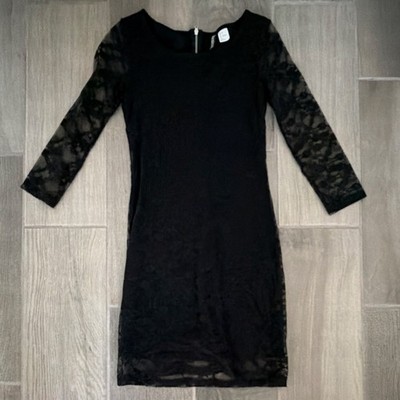 Mini black dress by H&M Black Lace Sheath 3/4 Sleeve Round Neck Short Dress US 4