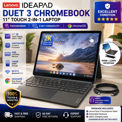 Lenovo IdeaPad Duet 3 Chromebook 11'' 2K Touch 128GB 2-in-1 Keyboard 82T6000EUS