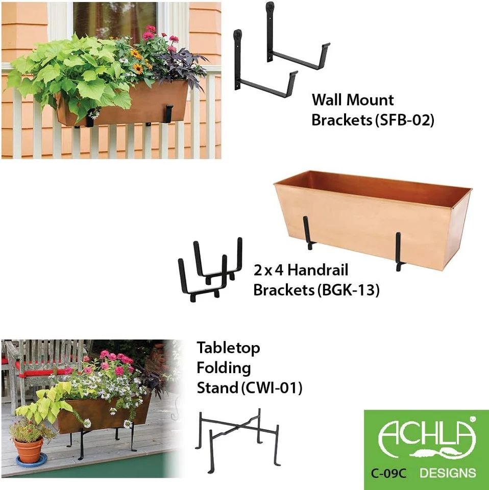 Achla Designs Plain Copper Window Flower Box Planter- Medium (23 1/4"L X 7 3/4"W - Image 3 of 4