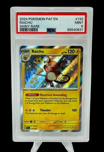 PSA 9 Raichu 132/091 Paldean Fates Shiny Rare Graded Pokemon Card 2024