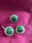 Vintage sterling silver Malachite Set Earrings &Ring Russia Ural Mountain Region