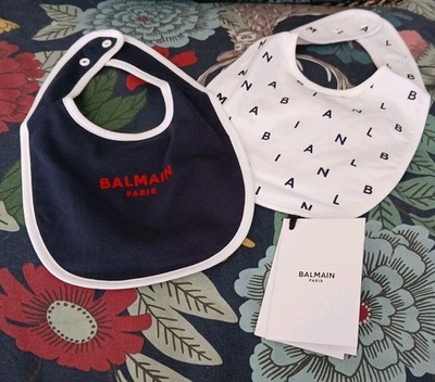 Neu Balmain Paris Smart Marine/Weiß Mix Logo Detail Designer Baby Lätzchen X2 Einheitsgröße