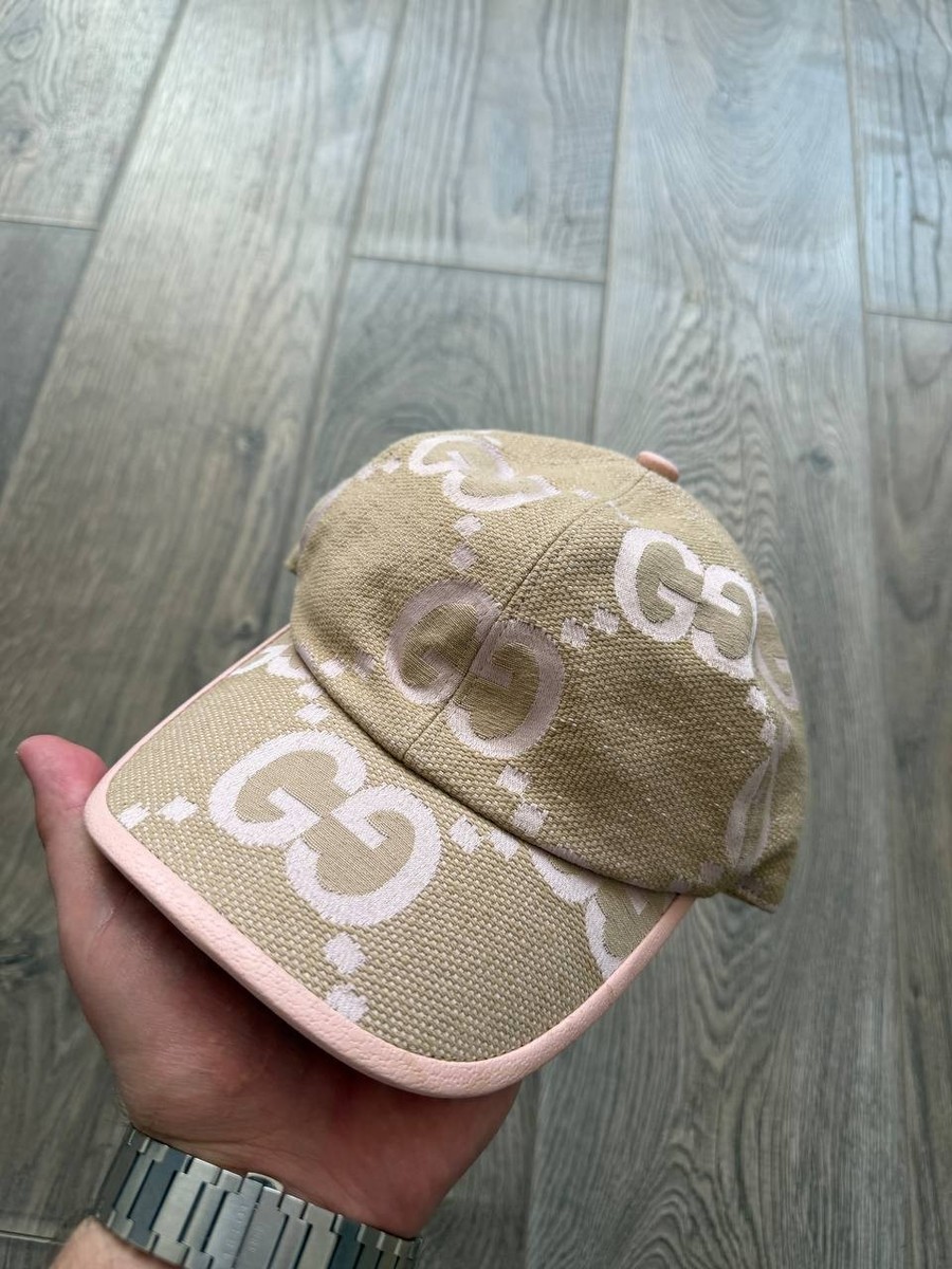 Gucci Cap Beige and Pink Jumbo GG Monogram Canvas Baseball Hat | eBay