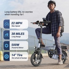 AOVOPRO Electric Bike Adults, Teens Folding Ebike, 500W 22MPH 40Miles Long Range