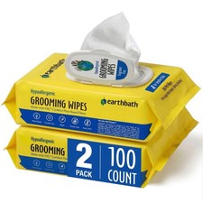 earthbath Hypo-Allergenic Grooming Wipes, Made in USA, 100 Count (2 Pack)