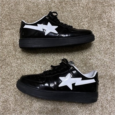 A Bathing Ape Bape Sta Black White Patent Leather Low-Top Sneakers