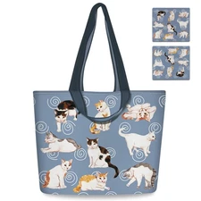 2 Pack Reusable Grocery Bags Polyester Cute Cat Shopping Bag  Handles Foldable