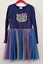 Hello Kitty Girls 6X Long Sleeve Blue Tutu Dress Tulle Skirt Sequins Stretchy