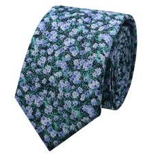 Floral Ties Skinny Tie for Men, Cotton Mens Neckties for Wedding, Green Purple