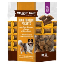 Waggin' Train, Chicken & Bone Broth, High Protein Pocket with Bone Marrow, 36 Oz