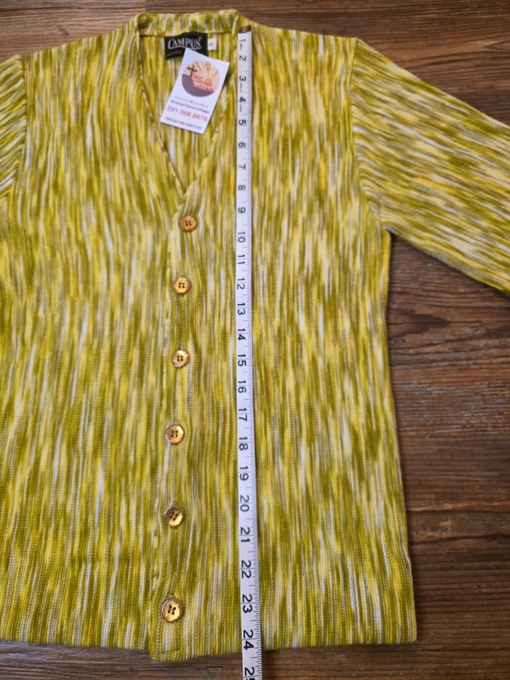 Винтажный 1950-х Campus Orlon кардиган свитер на пуговицах маленький желтый винтажный 50-х 60-х - Изображение 3 из 4