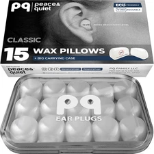PQ Wax Ear Plugs for Sleeping, Swimming - 15 Soft Noise Cancelling Silicone Gel 