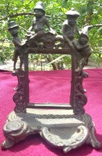 Antique Palmer Cox Brownie Cast Metal Picture Frame Art Nouveau Minuature 1890s